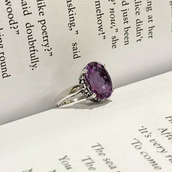 Kabana Sterling Silver Purple Amethyst Solitaire Gemstone 925 Ring Size 7 - Picture 1 of 6